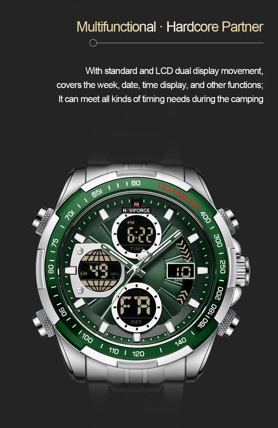 NAVIFORCE Mens Watches Stainless Steel Waterproof