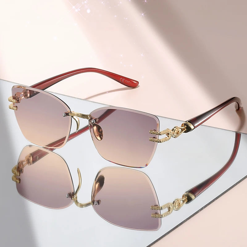 Unisex Rimless Square Sunglasses – Black Lenses