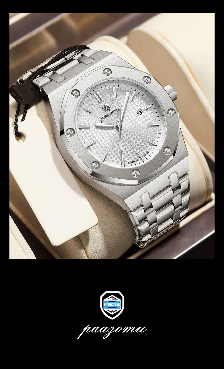 PAAZOMU Business Man Waterproof Watch stainless steel