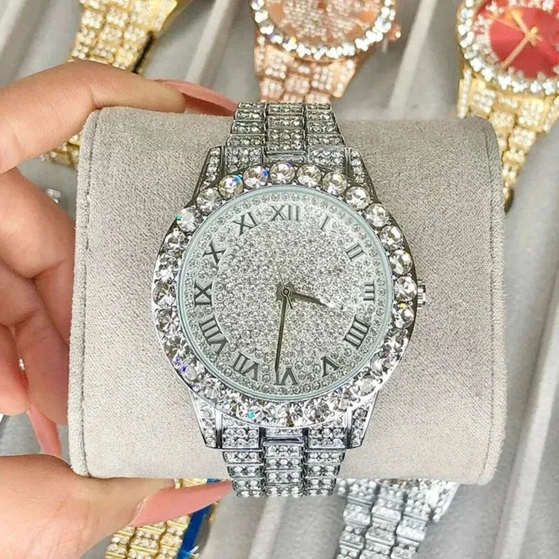 Luxury Shiny Diamond Watch for Women Men Gold Silver Quartz Watches Male CRhinestone Wristwatch Gifts