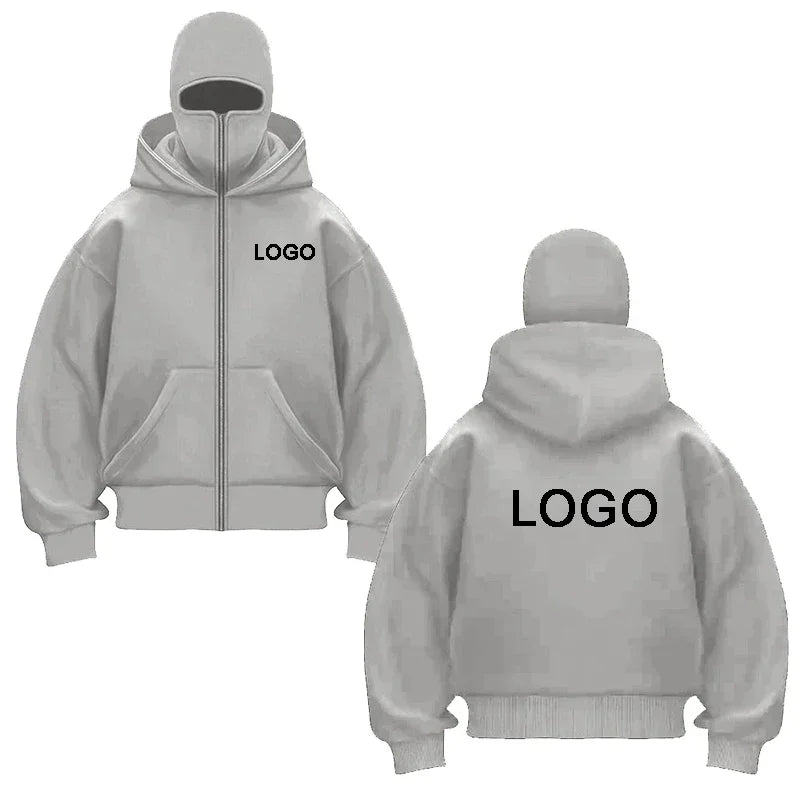 Street Fashion Double-hooded Zipper Hoodies  Printed Long Sleeve Zip Up Unisex’s  Mask Pullovers Jacket