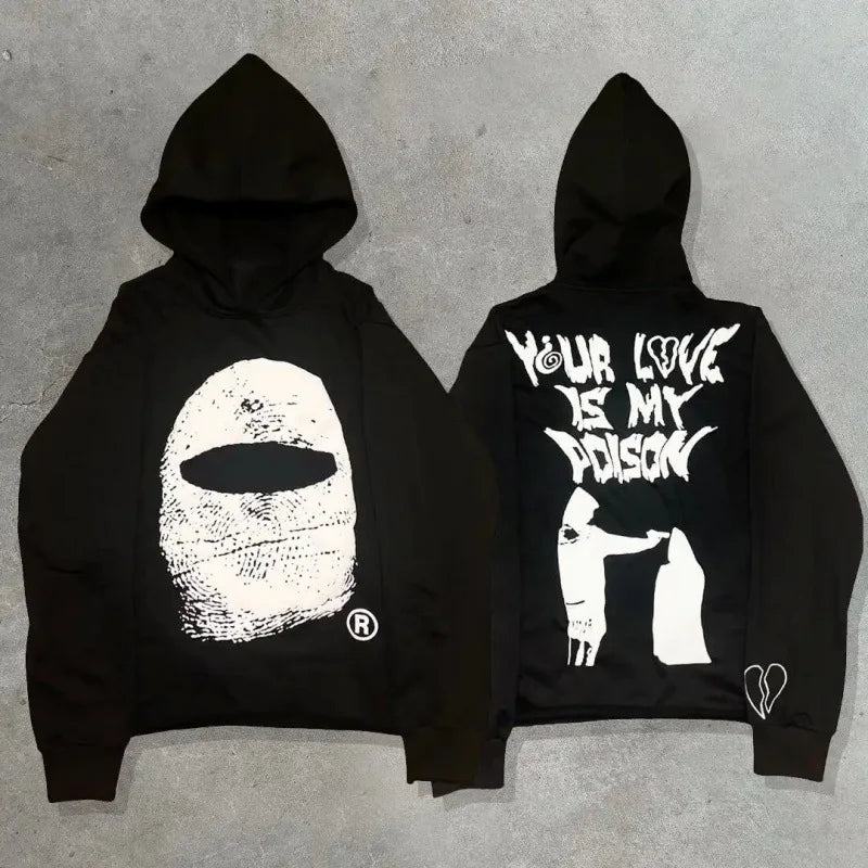 Outerwear Harajuku Fashion Retro Skull Print Hoodie Streetwear Hooded for Men's and Women's