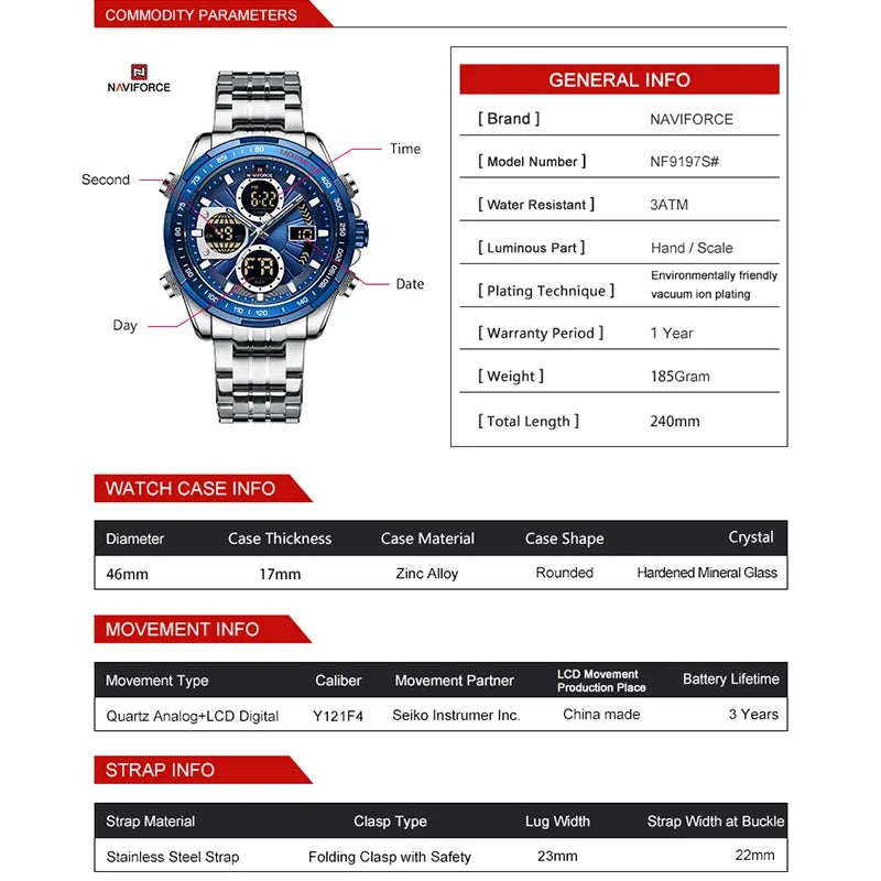 NAVIFORCE Mens Watches Stainless Steel Waterproof