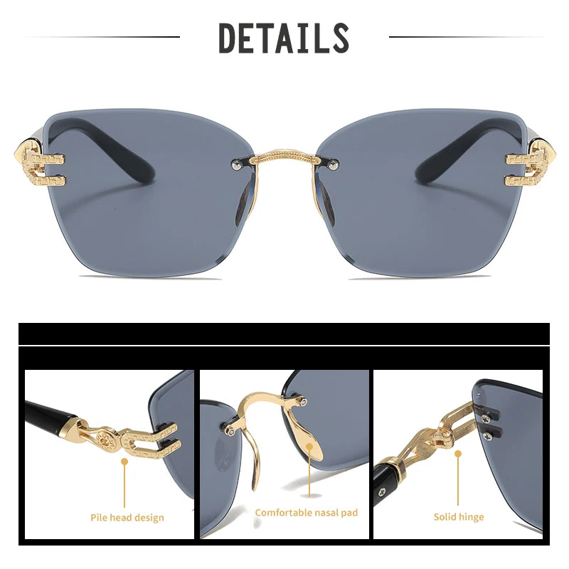 Unisex Rimless Square Sunglasses – Black Lenses