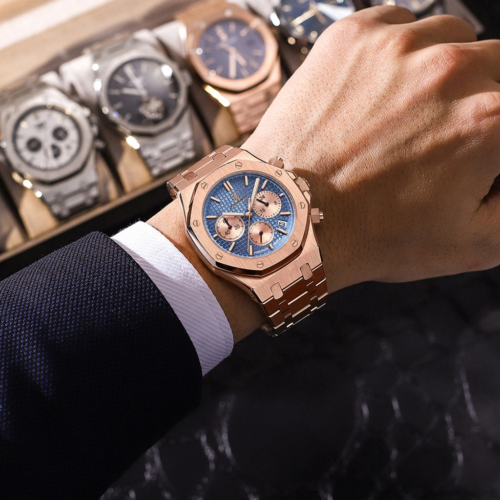POEDAGAR Luxury Men's Watches Stainless Steel Date Chronograph Watch Waterproof Luminous Military Quartz Watche
