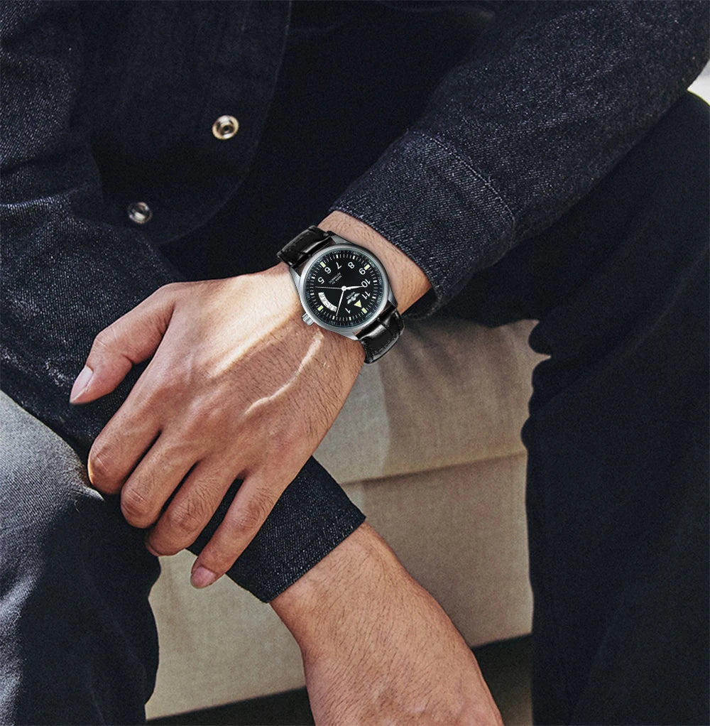 WINNER Business Automatic Watch for Men  Black Dial Fashion Leather Strap Luxury Brand Mechanical Watches