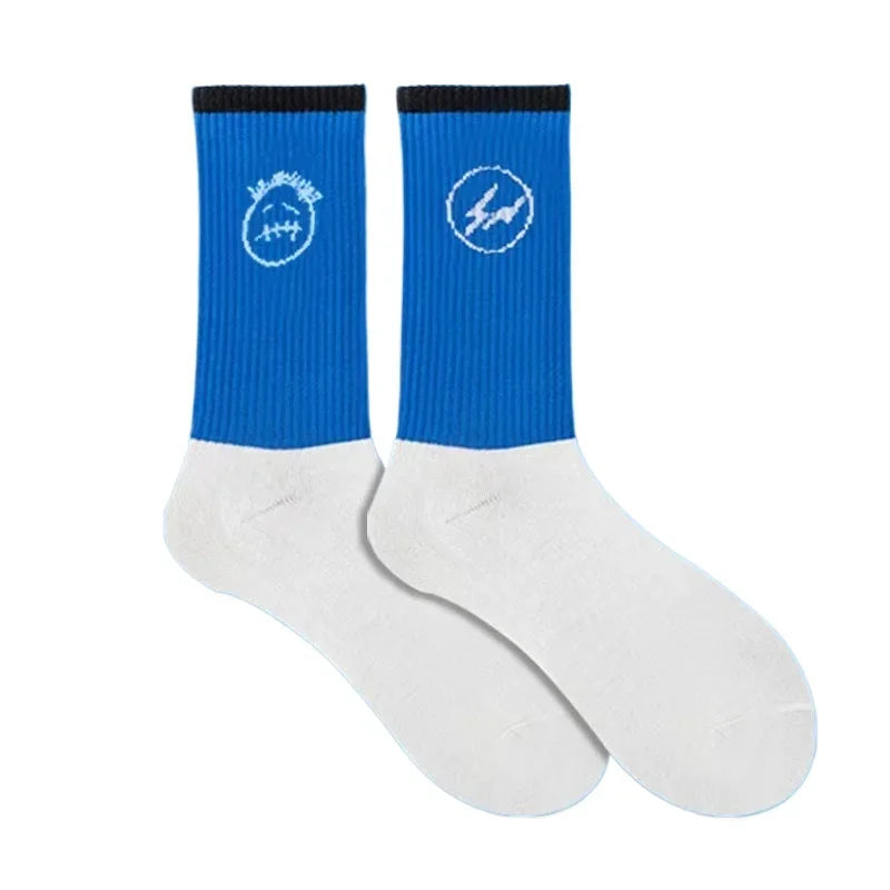 Blue White Lightning Mens Mid Calf Socks