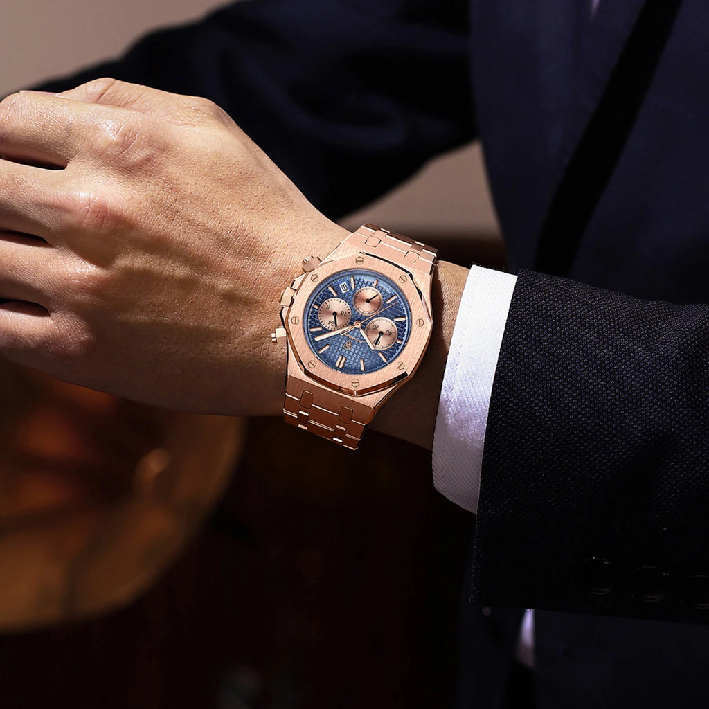 POEDAGAR Luxury Men's Watches Stainless Steel Date Chronograph Watch Waterproof Luminous Military Quartz Watche
