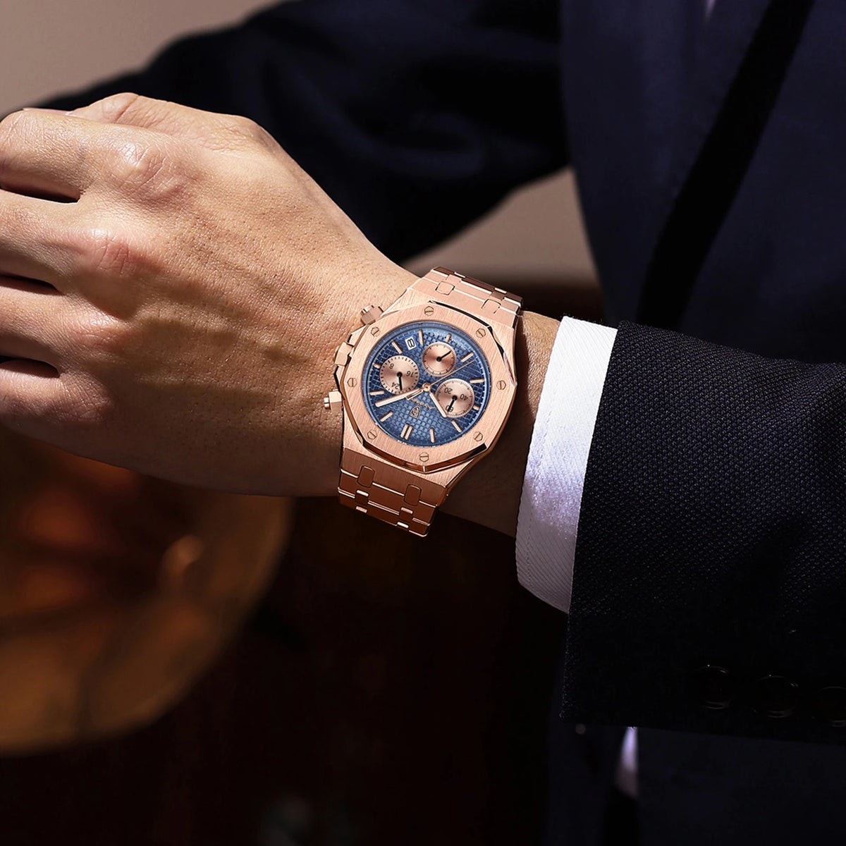 POEDAGAR Luxury Men's Watches Stainless Steel Date Chronograph Watch Waterproof Luminous Military Quartz Watche