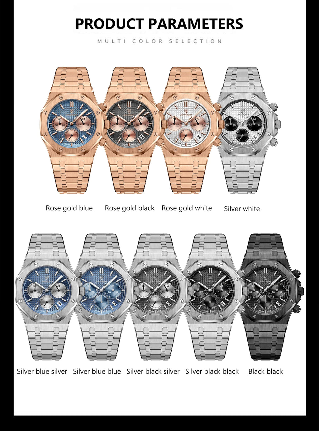 POEDAGAR Luxury Men's Watches Stainless Steel Date Chronograph Watch Waterproof Luminous Military Quartz Watche