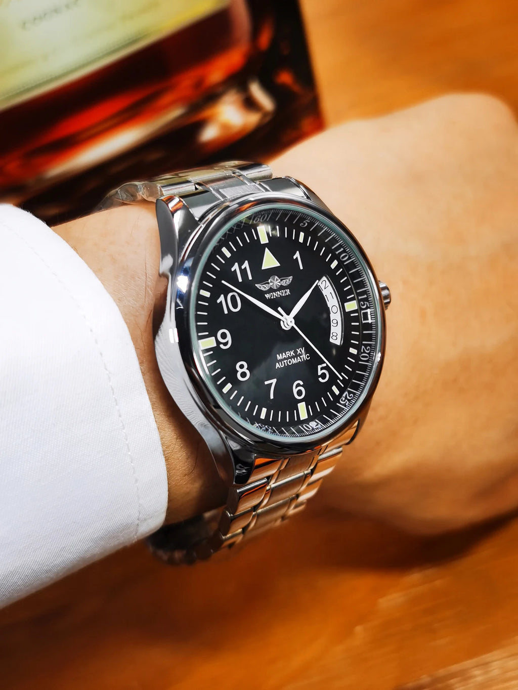 WINNER Business Automatic Watch for Men  Black Dial Fashion Leather Strap Luxury Brand Mechanical Watches
