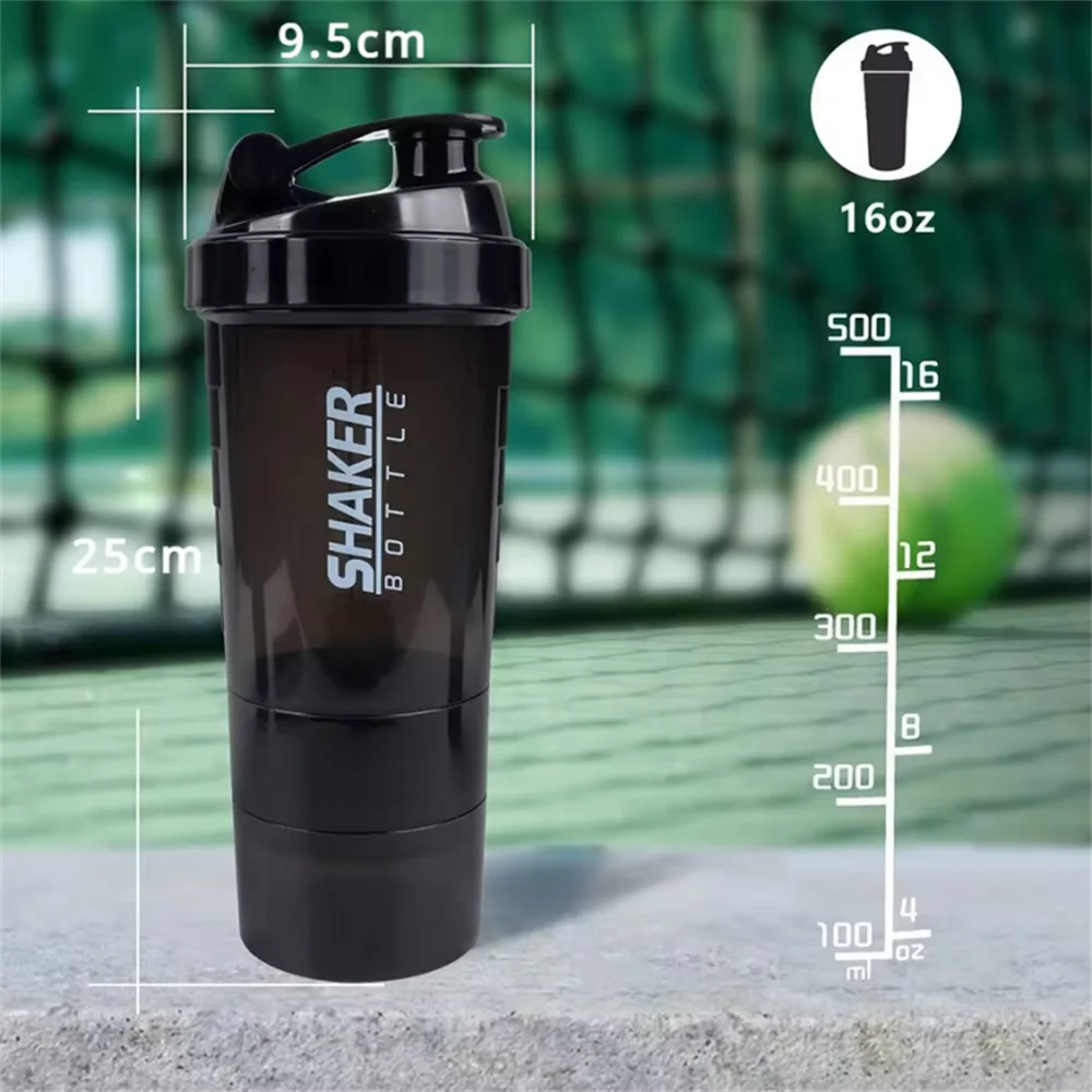 1pack Protein Shaker Bottle Portable 16oz Powder Shake Cup 3 Layers Shaker Protein Bottle Suitable For Sports Gym Fitness