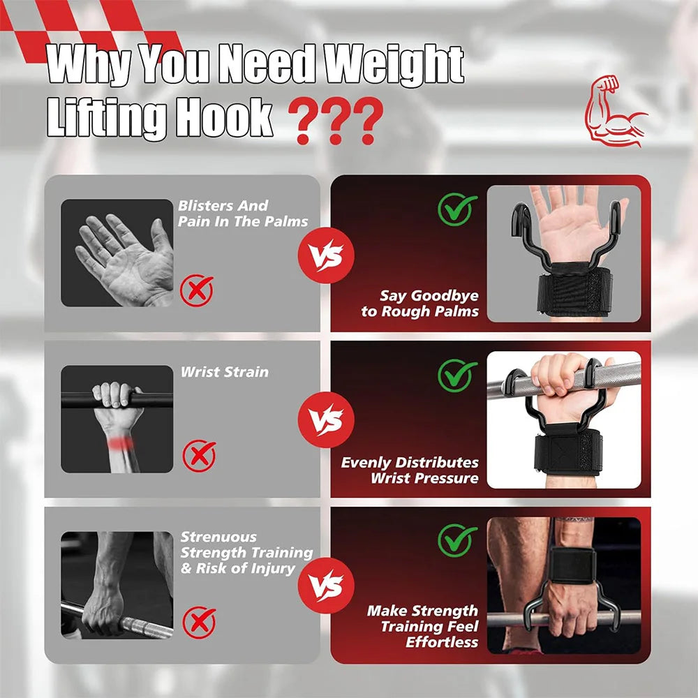 Widen Weight Lifting Hook Grips Wrist Wraps Non-slip Rubber Coating Gym Fitness Hook Weight Strap Pull-Ups Power Lifting Glove
