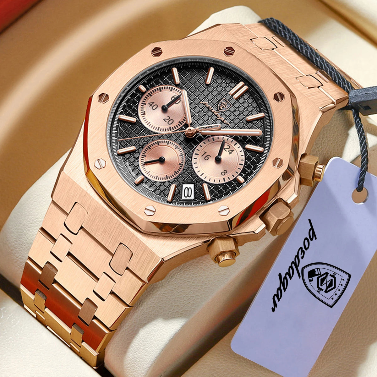 POEDAGAR Luxury Men's Watches Stainless Steel Date Chronograph Watch Waterproof Luminous Military Quartz Watche