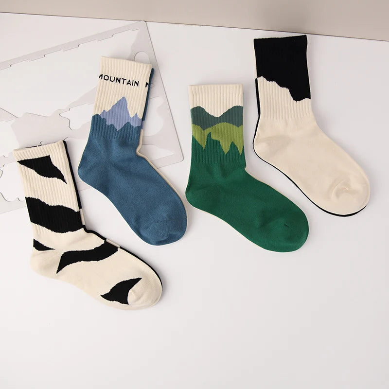 Fashion A/B Style Men Socks Asymmetrical Pattern Street Hip Hop Skateboard Man Cotton Sock
