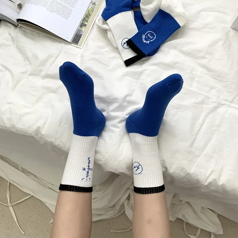 Blue White Lightning Mens Mid Calf Socks