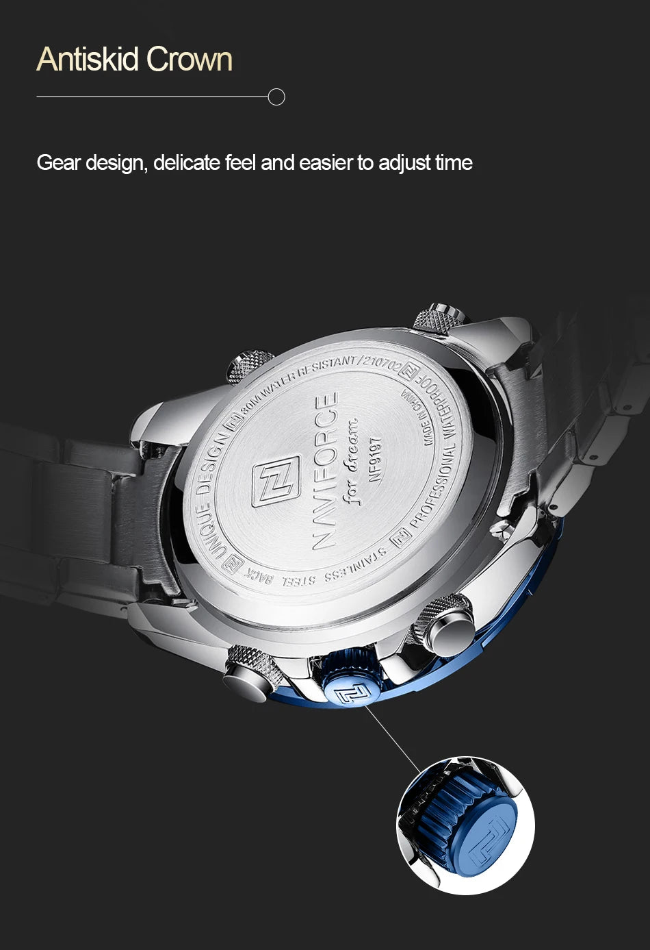 NAVIFORCE 9197  Classic Men's Watch Quartz Digital Military Sport Silver Stainless Steel Wristwatch