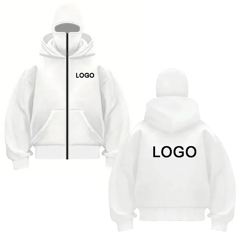 Street Fashion Double-hooded Zipper Hoodies  Printed Long Sleeve Zip Up Unisex’s  Mask Pullovers Jacket