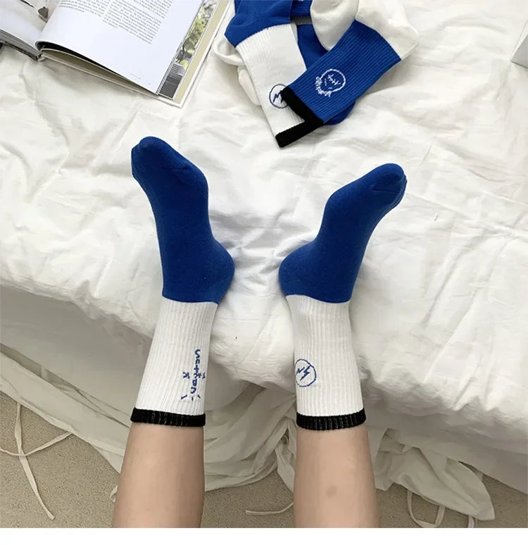Blue White Lightning Mens Mid Calf Socks