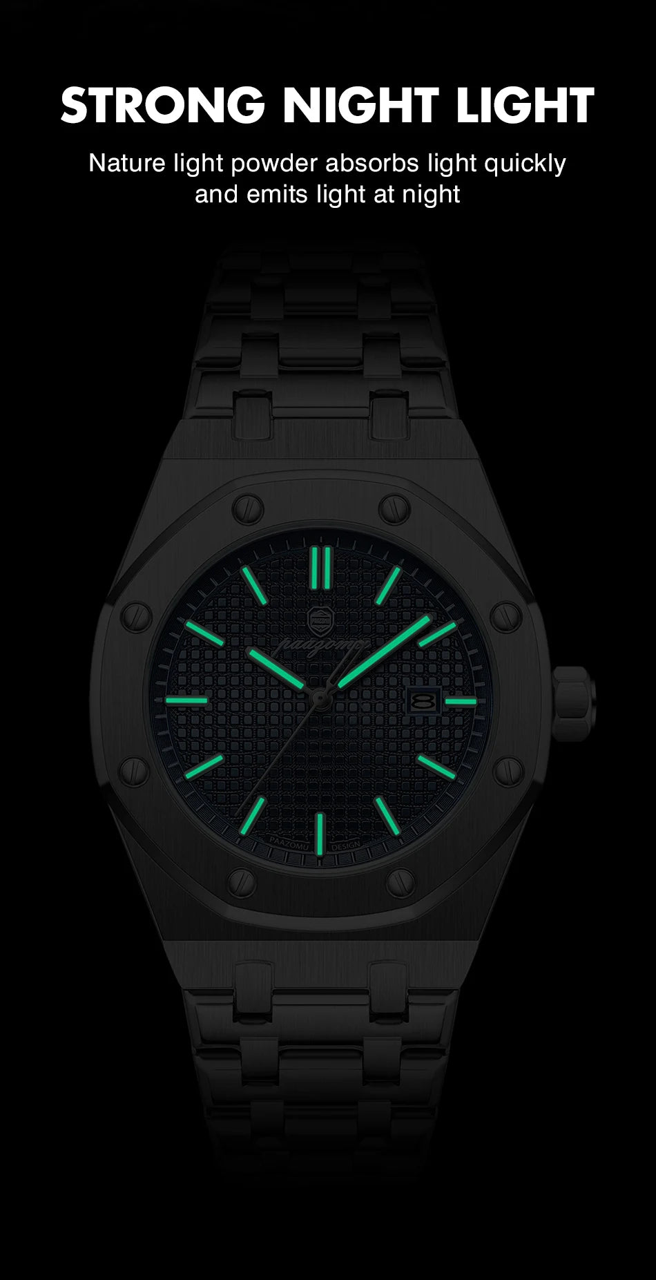 PAAZOMU Luxury  Man watch Sport Men Watches Waterproof Luminous Date Week Stainless Steel