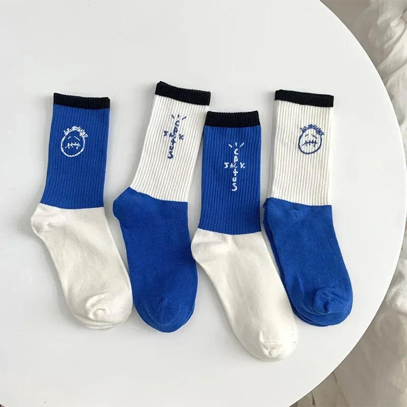 Blue White Lightning Mens Mid Calf Socks