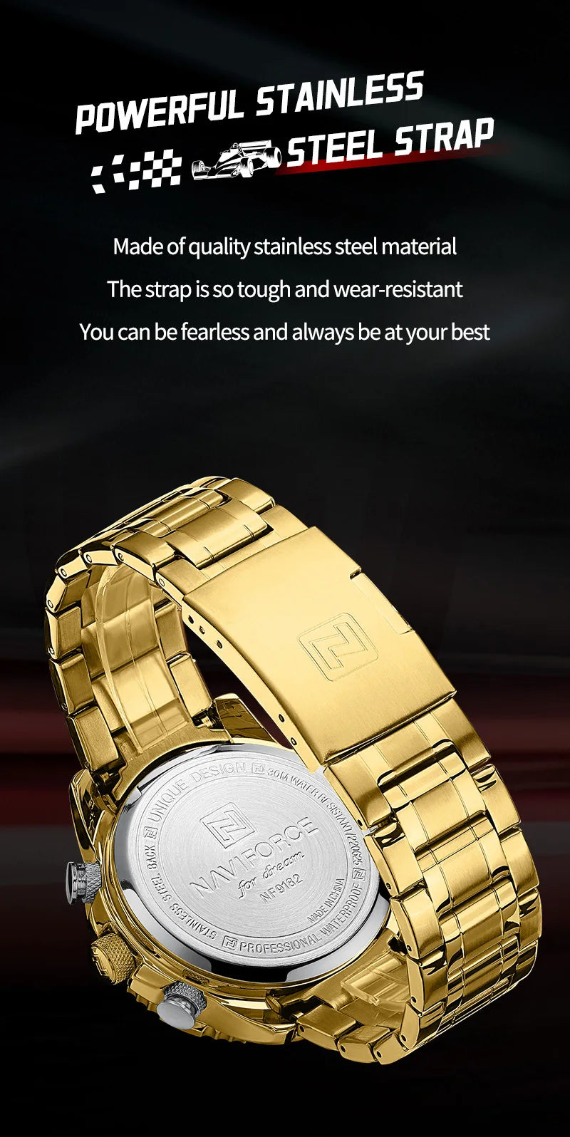 NAVIFORCE  Watch Men Stainless Steel Sport Male Clock Digital Quartz Army Waterproof Wristwatch