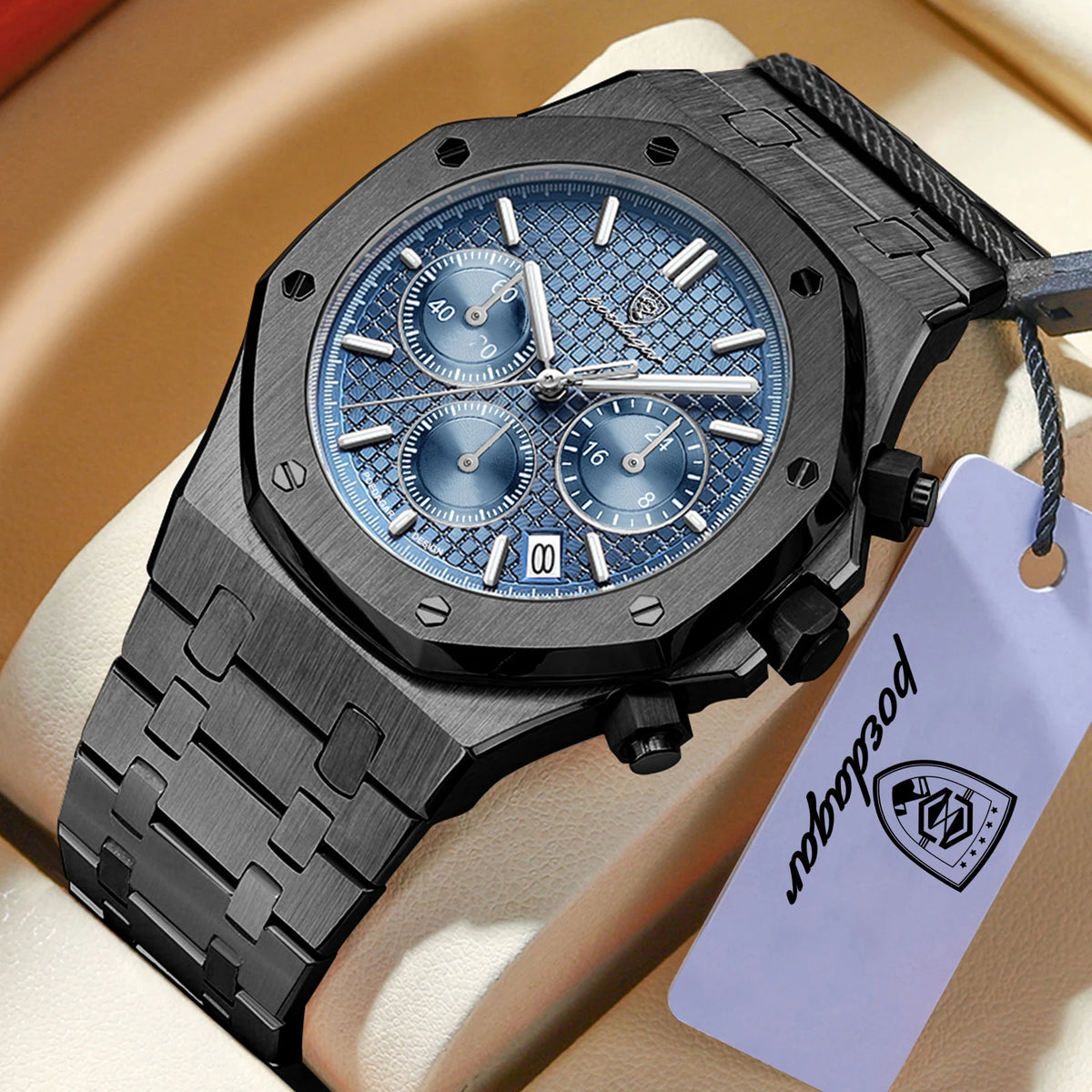 POEDAGAR Luxury Men's Watches Stainless Steel Date Chronograph Watch Waterproof Luminous Military Quartz Watche