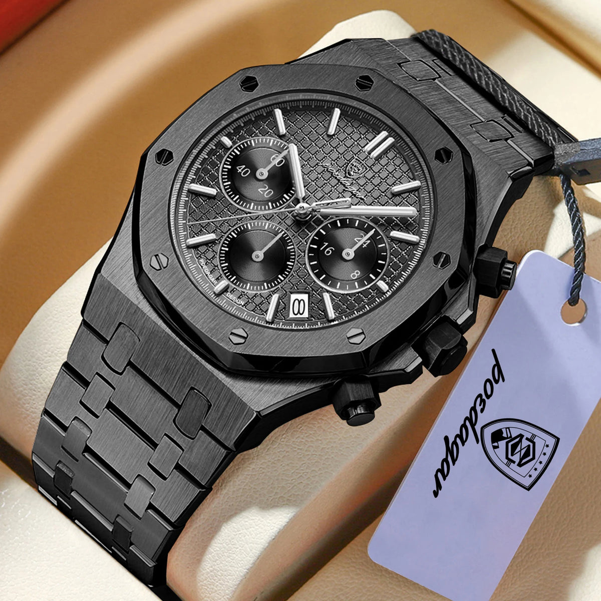 POEDAGAR Luxury Men's Watches Stainless Steel Date Chronograph Watch Waterproof Luminous Military Quartz Watche