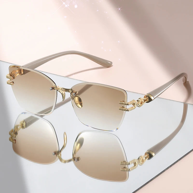 Unisex Rimless Square Sunglasses – Black Lenses