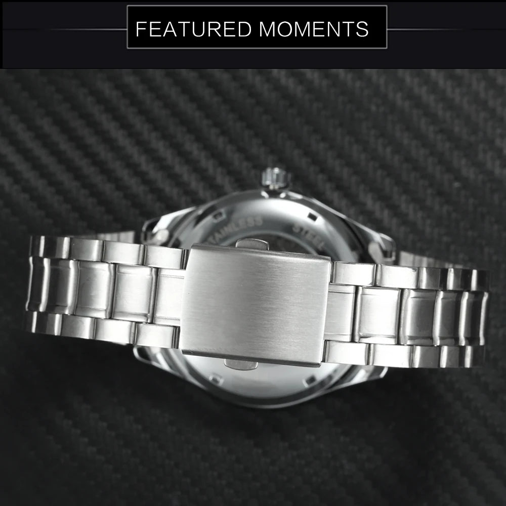 WINNER Business Automatic Watch for Men  Black Dial Fashion Leather Strap Luxury Brand Mechanical Watches