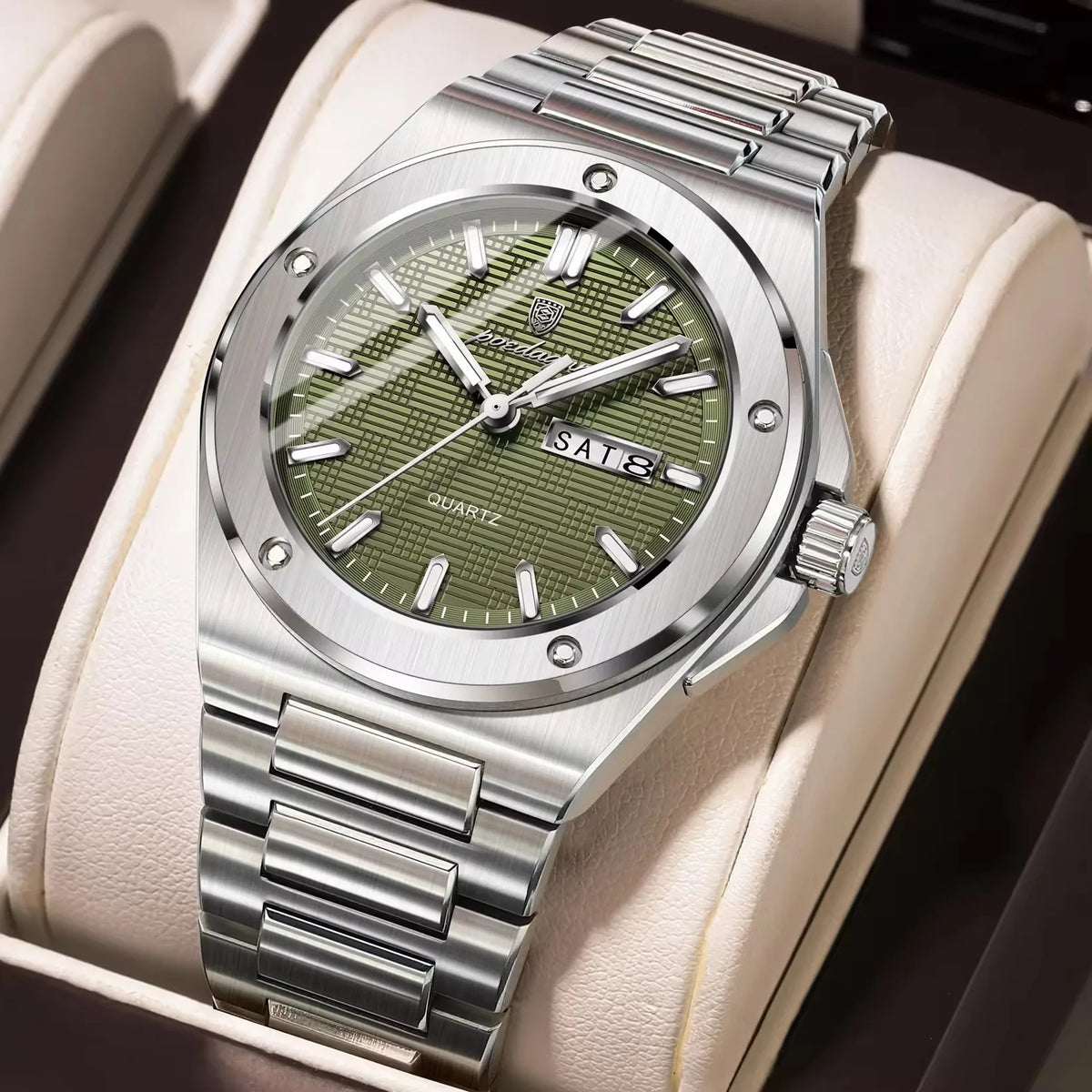 Poedagar 696  Sale Men Stainless Steel Band Quartz Movement Watch Waterproof