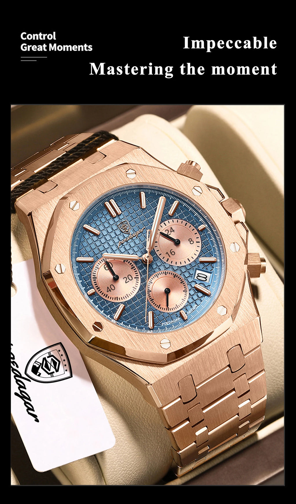 POEDAGAR Luxury Men's Watches Stainless Steel Date Chronograph Watch Waterproof Luminous Military Quartz Watche